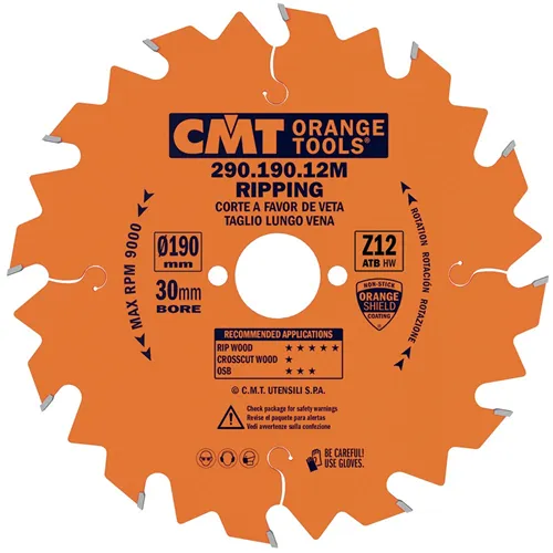 CMT Orange Pílový kotúč pre pozdĺžne rezy - D190x30 Z12 HW