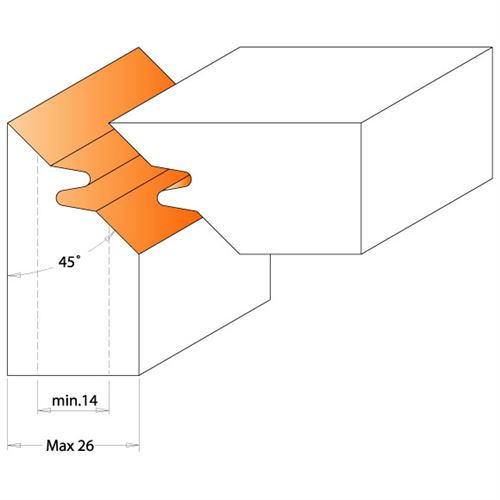 CMT Fréza na uhlový spoj 45° dvojzub MAN - D140 d30 Z2 ALU