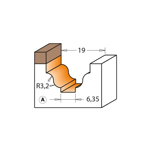 CMT Profilová čelná fréza s ložiskom - Profil A, R3,2 D19x12,3 S=6 HW 