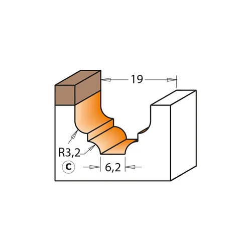 CMT Profilová čelná fréza s ložiskom - Profil C, R3,2 D19x12,3 S=6 HW