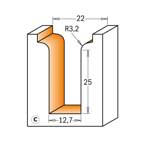 CMT C965 V-Drážkovacia fréza na kompozit - R3,2 D22 d12,7 I31,7 S=12